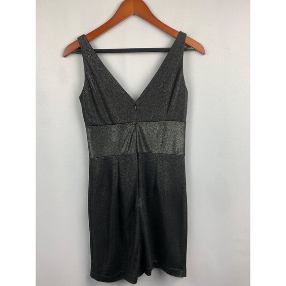 Patricia Field Black Shimmer Dress Size 4 V-Neck Sleeveless Back Zip Polyester B - Picture 2 of 6